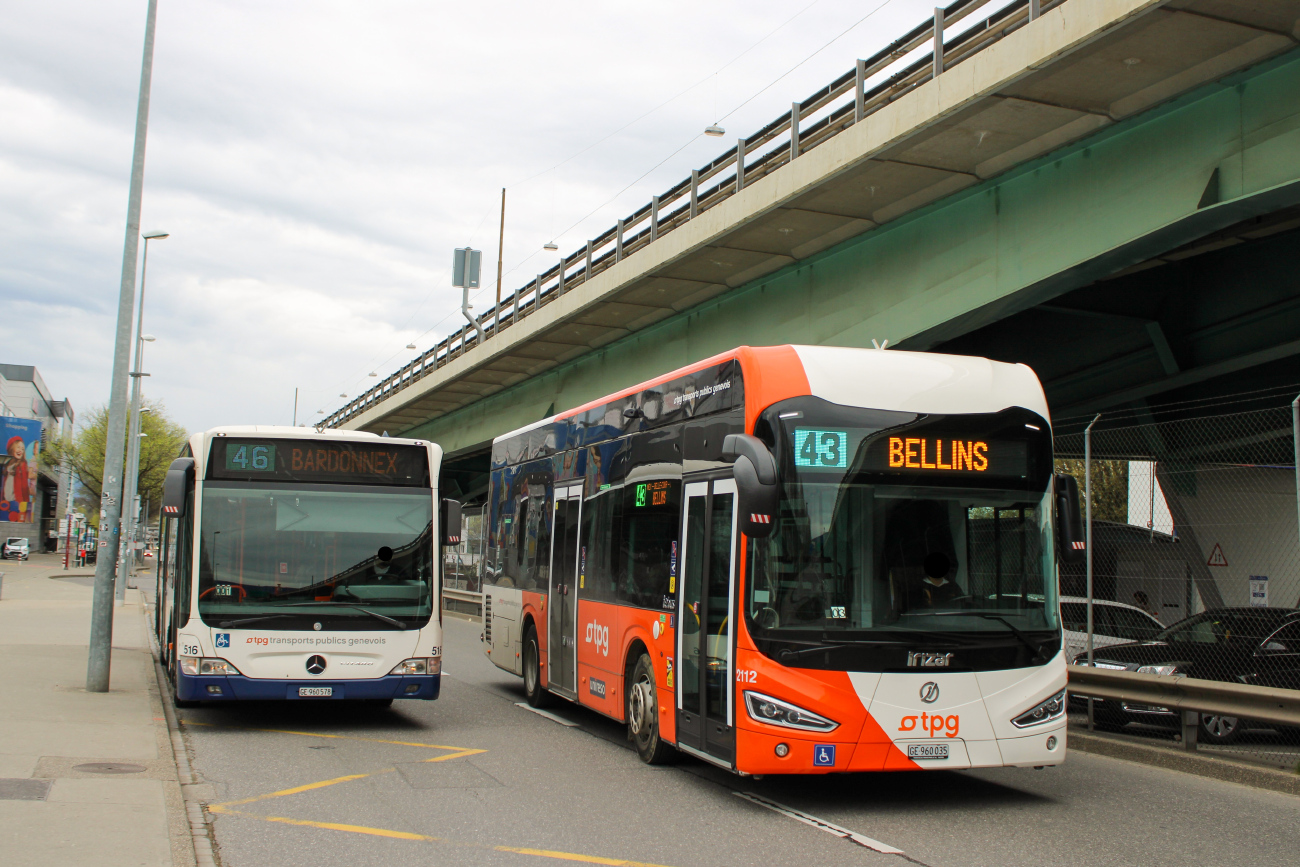 Geneva, Irizar ie bus 10.8m # 2112; Geneva, Mercedes-Benz O530 Citaro Facelift # 516