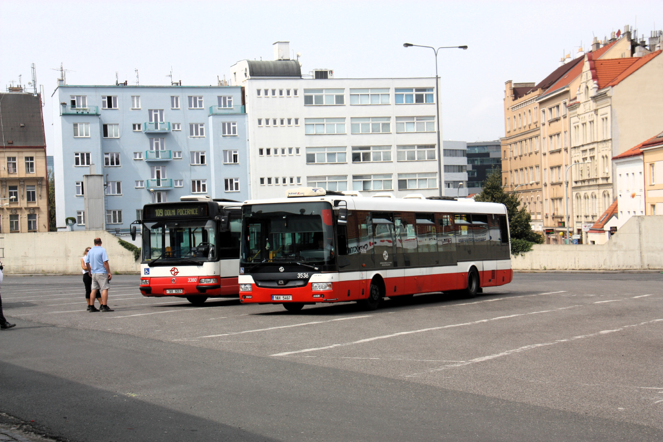Prague, Karosa Citybus 12M.2071 (Irisbus) # 3380; Prague, SOR NB 12 # 3536